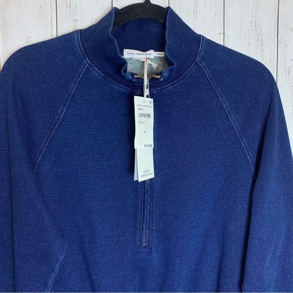 Good American Jeanius Mock Zip Pullover French Terry M Sweatshirt 100% Cotton - Picture 3 of 9